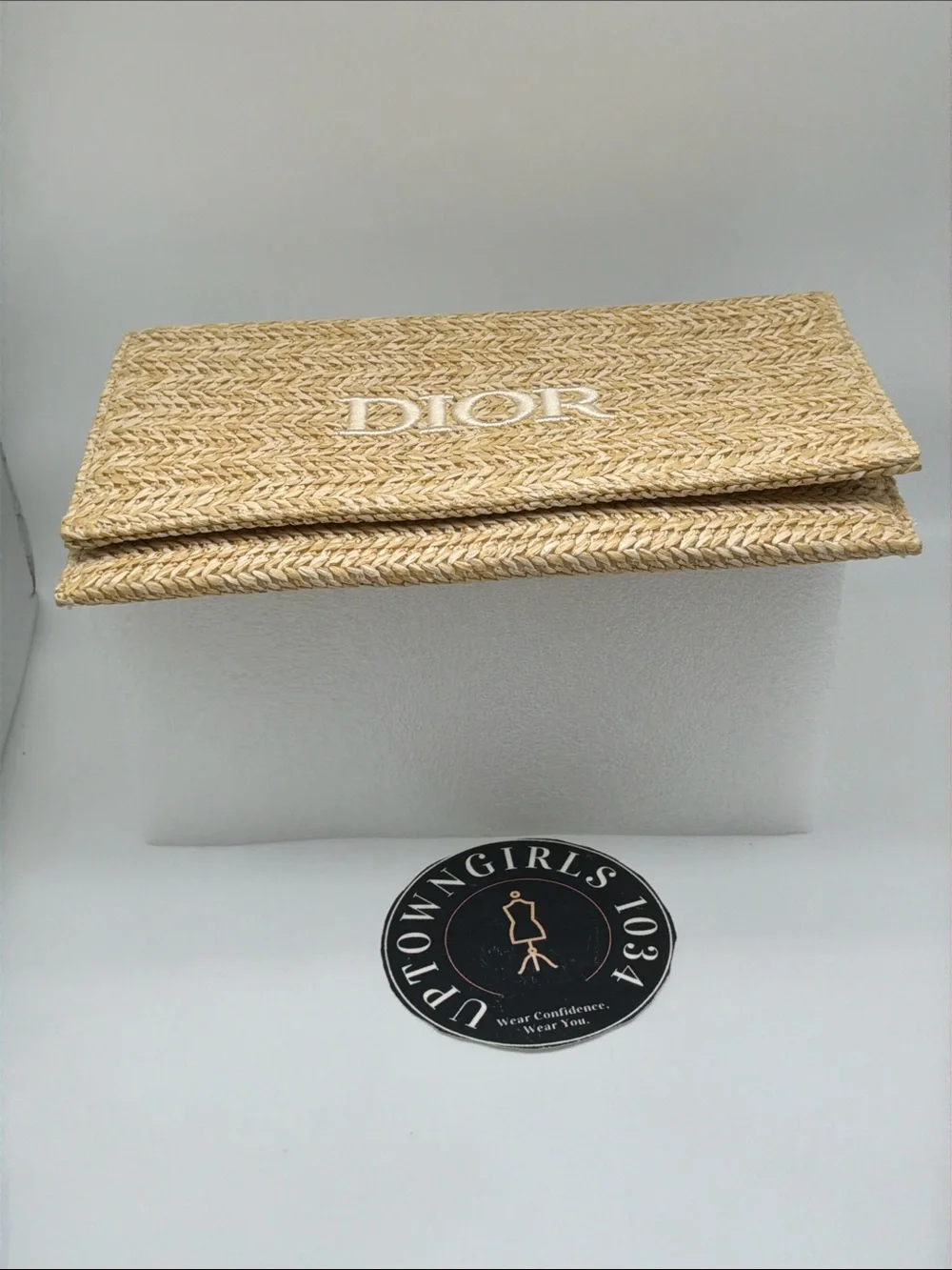 Dior Natural Raffia Woven Clutch / Pouch – Embroidered DIOR Logo New